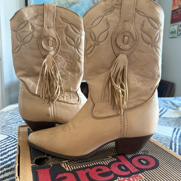 Laredo Shoes - Laredo Women's Leather Cream Heeled Boots